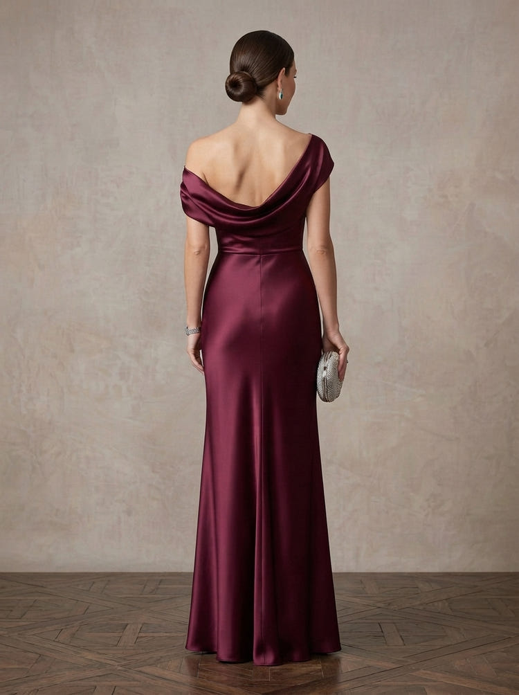 Satin Mermaid One Shoulder Maxi Mother of the Bride Dresses with Side Waist Ruched