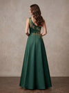 Satin A-Line One Shoulder Maxi Mother of the Bride Dresses with Lace Applique