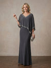 Chiffon Mermaid V Neck Maxi Mother of the Bride Dresses with Rhinestone