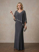 Chiffon Mermaid V Neck Maxi Mother of the Bride Dresses with Rhinestone