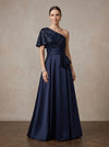 Satin A-Line One Shoulder Maxi Mother of the Bride Dresses with Sequins