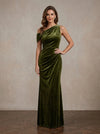 Velvet Mermaid One Shoulder Maxi Mother of the Bride Dresses with Ruched