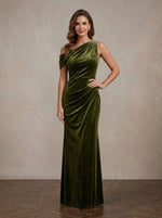 Velvet Mermaid One Shoulder Maxi Mother of the Bride Dresses with Ruched