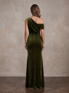 Velvet Mermaid One Shoulder Maxi Mother of the Bride Dresses with Ruched