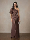 Satin Mermaid One Shoulder Maxi Mother of the Bride Dresses with Side Waist Ruched