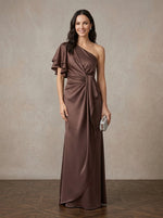 Satin Mermaid One Shoulder Maxi Mother of the Bride Dresses with Side Waist Ruched