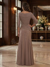 Chiffon A-Line V Neck Maxi Mother of the Bride Dresses with Floral Lace Applique