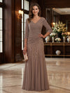 Chiffon A-Line V Neck Maxi Mother of the Bride Dresses with Floral Lace Applique