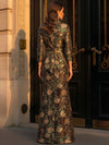 Jacquard Sheath Stand Collar Maxi Mother of the Bride Dresses with Bow