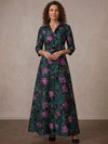 Jacquard A-Line Stand Collar Maxi Mother of the Bride Dresses with Bow