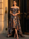 Jacquard A-Line Off Shoulder Maxi Mother of the Bride Dresses with Pleated