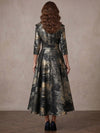 Jacquard A-Line Stand Collar Midi Mother of the Bride Dresses with Pleated