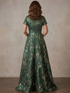 Jacquard A-Line Stand Collar Maxi Mother of the Bride Dresses with Self-Tie Sash Belt