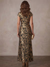 Jacquard Sheath Stand Collar Midi Mother of the Bride Dresses with Floral