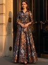 Jacquard A-Line Stand Collar Maxi Mother of the Bride Dresses with Bow
