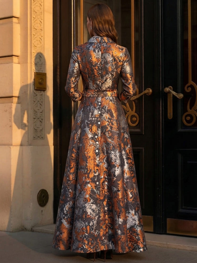 Jacquard A-Line Stand Collar Maxi Mother of the Bride Dresses with Bow