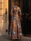 Jacquard A-Line Stand Collar Maxi Mother of the Bride Dresses with Bow