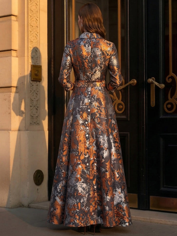 Jacquard A-Line Stand Collar Maxi Mother of the Bride Dresses with Bow