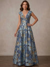Jacquard A-Line V Neck Maxi Mother of the Bride Dresses with Floral