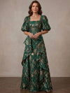 Jacquard A-Line Square Neck Maxi Mother of the Bride Dresses with Ruffles
