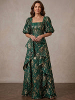 Jacquard A-Line Square Neck Maxi Mother of the Bride Dresses with Ruffles