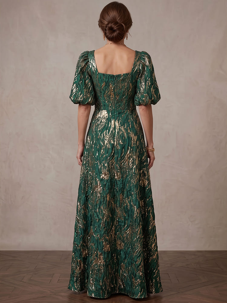 Jacquard A-Line Square Neck Maxi Mother of the Bride Dresses with Ruffles