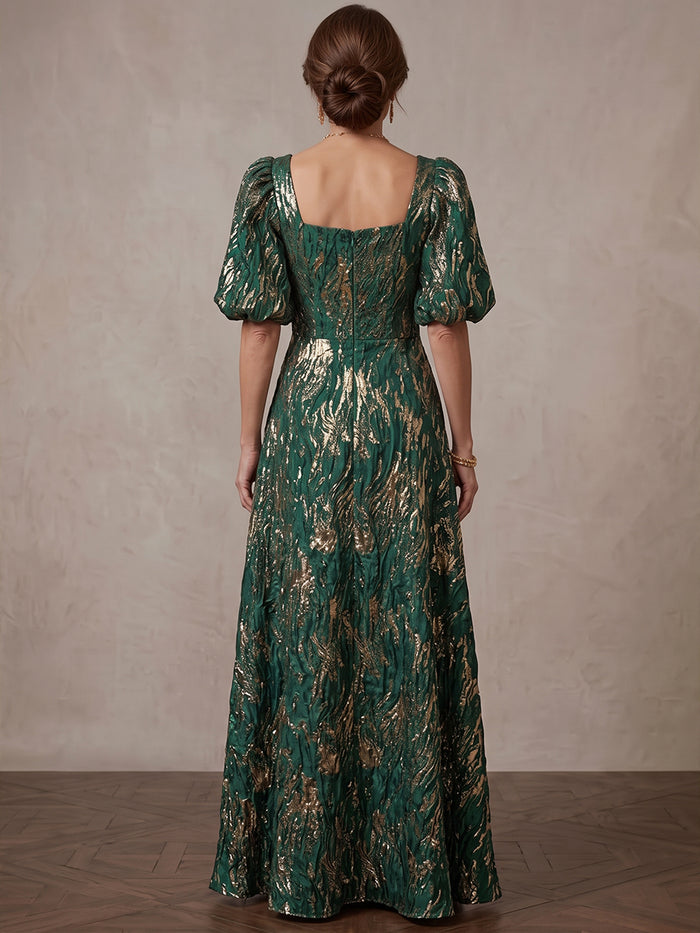 Jacquard A-Line Square Neck Maxi Mother of the Bride Dresses with Ruffles