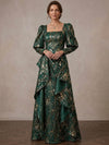 Jacquard A-Line Square Neck Maxi Mother of the Bride Dresses with Ruffles