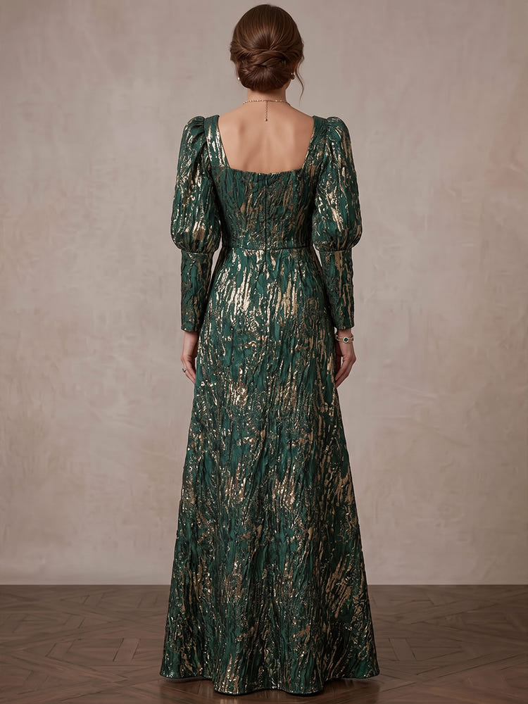 Jacquard A-Line Square Neck Maxi Mother of the Bride Dresses with Ruffles