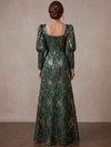 Jacquard A-Line Square Neck Maxi Mother of the Bride Dresses with Ruffles