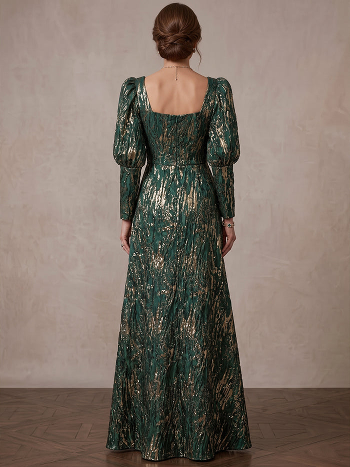 Jacquard A-Line Square Neck Maxi Mother of the Bride Dresses with Ruffles
