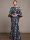 Jacquard Mermaid Boat Neck Maxi Mother of the Bride Dresses with Wide Defined Waistband