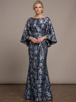 Jacquard Mermaid Boat Neck Maxi Mother of the Bride Dresses with Wide Defined Waistband