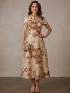 Jacquard A-Line Stand Collar Midi Mother of the Bride Dresses with Floral