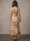 Jacquard A-Line Stand Collar Midi Mother of the Bride Dresses with Floral