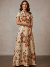 Jacquard A-Line Stand Collar Maxi Mother of the Bride Dresses with Floral