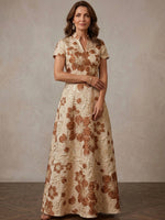 Jacquard A-Line Stand Collar Maxi Mother of the Bride Dresses with Floral