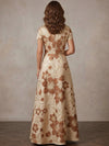Jacquard A-Line Stand Collar Maxi Mother of the Bride Dresses with Floral
