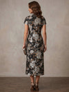 Jacquard A-Line Stand Collar Midi Mother of the Bride Dresses with Floral
