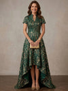 Jacquard A-Line Stand Collar Maxi Mother of the Bride Dresses with Gold Foil Print