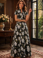 Jacquard A-Line Stand Collar Maxi Mother of the Bride Dresses with Floral