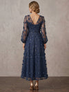 Tulle A-Line Stand Collar Midi Mother of the Bride Dresses with 3D Flowers