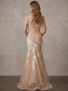 Organza Mermaid Off Shoulder Maxi Mother of the Bride Dresses with Floral Lace Applique
