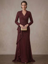 Shimmering Mermaid Stand Collar Maxi Mother of the Bride Dresses with Ruffles