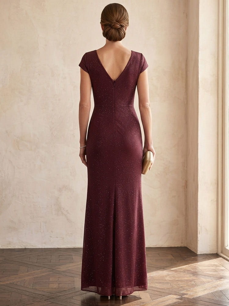 Shimmering A-Line Stand Collar Maxi Mother of the Bride Dresses with Ruffles