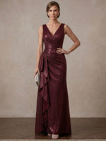 Shimmering Mermaid V Neck Maxi Mother of the Bride Dresses with Ruffles