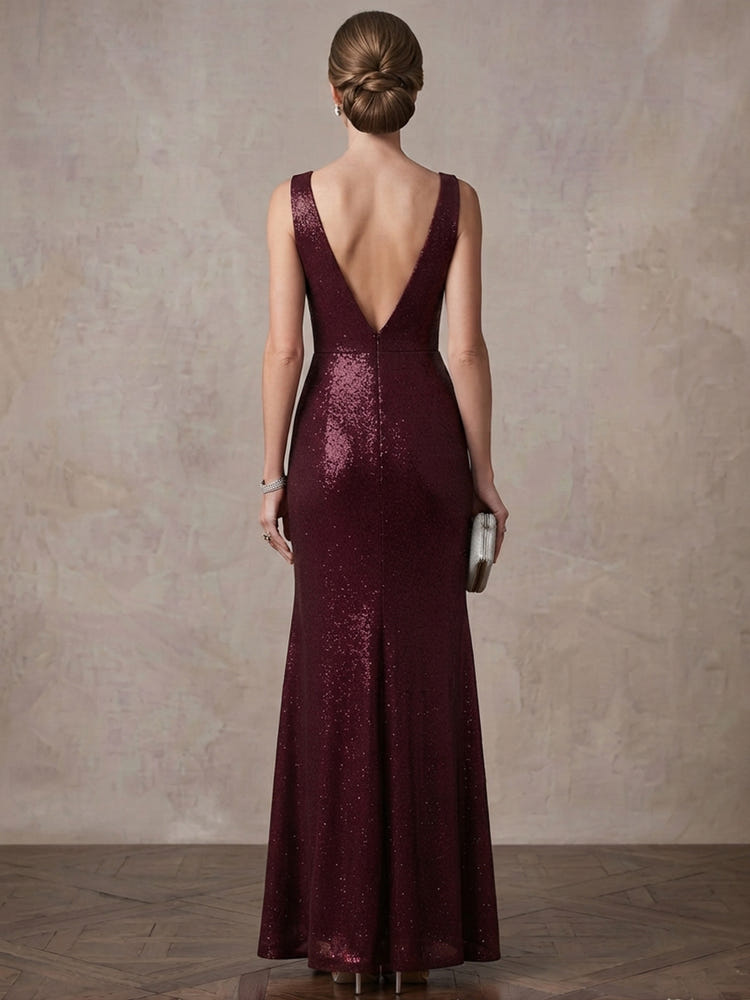 Shimmering Mermaid V Neck Maxi Mother of the Bride Dresses with Ruffles