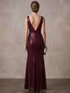 Shimmering Mermaid V Neck Maxi Mother of the Bride Dresses with Ruffles