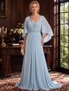 Chiffon A-Line Square Neck Maxi Mother of the Bride Dresses with Beaded