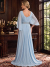 Chiffon A-Line Square Neck Maxi Mother of the Bride Dresses with Beaded